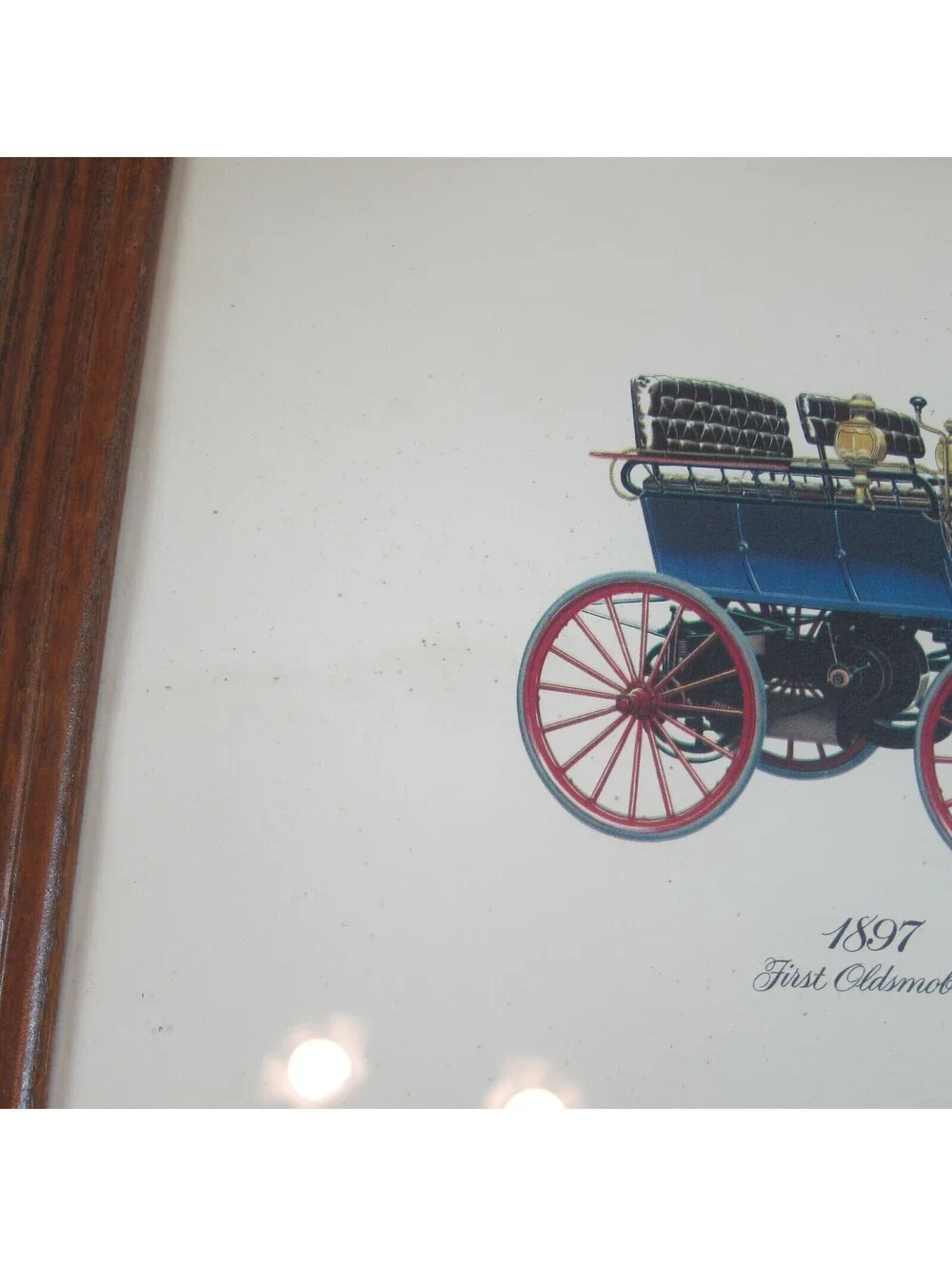 1897 First Oldsmobile Antique Auto Lithograph Print 12x10 Wood Framed in Glass